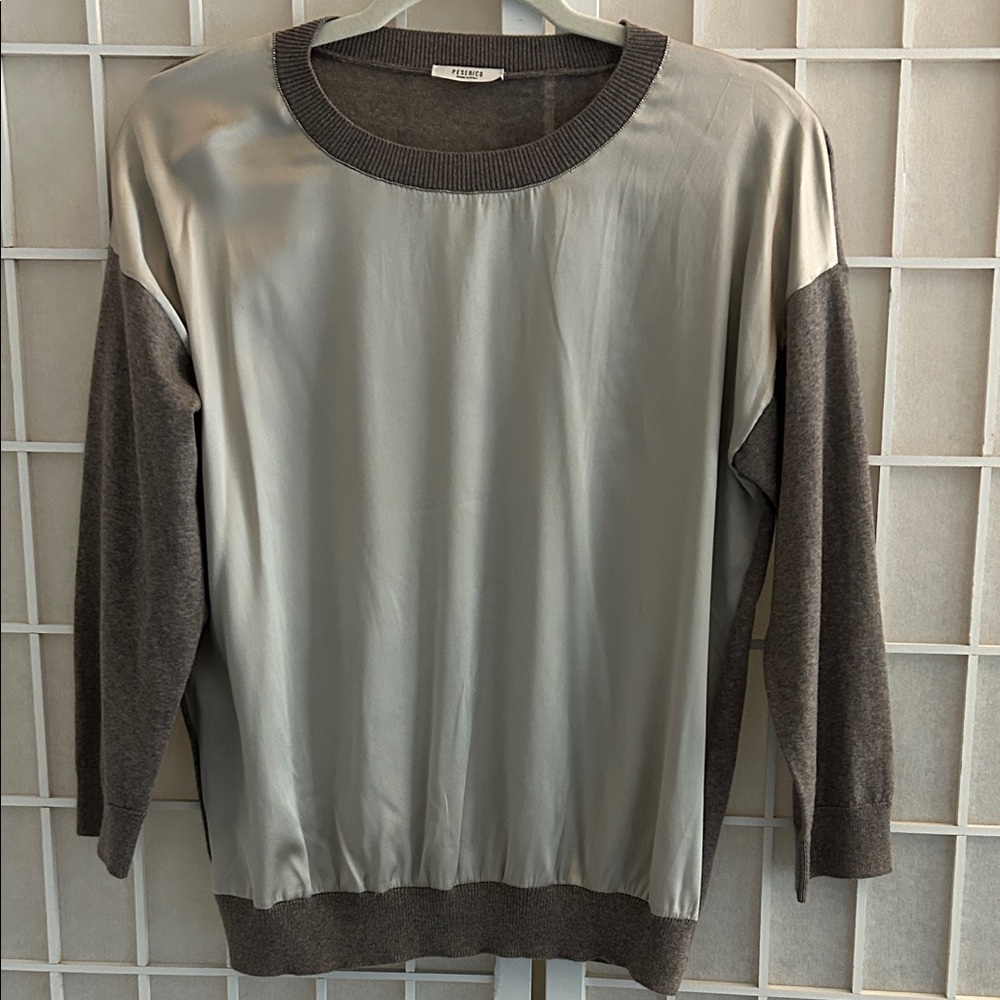 Peserico Taupe Silk Front with Knit Back Top